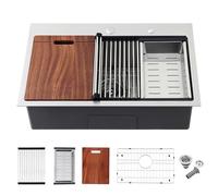 MENATT 28 inch Drop-In Workstation Sink 18 Gauge 304 Stainless Steel 2-Hole