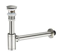 MENATT Bathroom Sink P-Trap Complete Set, Solid Brass 1-1/4 Bottle Trap Sink Drain Kit with Overflow Pop Up Drain Stopper, Brushed Nickel