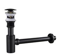 MENATT Bottle P Trap Brass Round 1 1/4 Inch Decorative P-Trap, Bathroom Basin Sink Waste Drain Kit with Overflow Drain, Wall Drainage, Oiled Rubbered Bronze