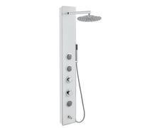 MENATT White Glass Shower Panel Tower System, 304 Stainless Steel and Glass 4 in 1 Shower Tower System with 9-inch Shower Head, 3 Body Massage Jets, Handheld Shower and Tub Spout