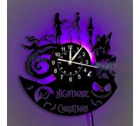 MENAUX Nightmare Christmas Clock Gifts, Jack and Sally LED Vinyl Wall Clock, 12 inch Quartz Clock Handmade Halloween,Christmas Anniversaries, Birthdays Decorations Lights, With light