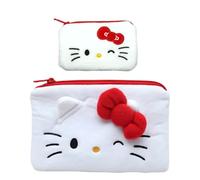 MENBLY Kitty Coin Card Case + Flat Pouch - Cute Mesh Zipper Pouch Bags Organization for Coins, Cards, Keys, Cosmetics - Small Zipper Pouches for Organizing - Secure Closure - Fun Accessory