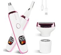 Mendaping 2025 Rechargeable Nose and Ear Hair Trimmer With LED Dispaly for Women Men,4 in 1 Painless Eyebrow & Facial Hair Trimmer with Powerful Motor,Ladies Wet & Dry Electric Razor for Travel (Pink)