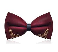 MENDENG Men's Gold Metal Burgundy Black PU Leather Satin Bow Ties Formal Bowtie, Burgundy-s8, One size