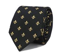 MENDEPOT Gold Fleur De Lis Pattern Black Necktie With Box Fleur De Lis Pattern Tie