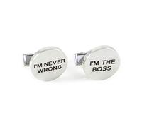 MENDEPOT Novelty Brushed Silver Tone Round I'm The BOSS I'm Never Wrong Cuff Links with Box