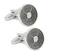 MENDEPOT Novelty Silver Tone 45LBS Standard Barbell Cuff Links with Gift Box