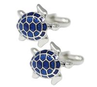 MENDEPOT Novelty Silver Tone With Transparent Blue Enamel Sea Turtle Cufflink Turtoise Cuff links