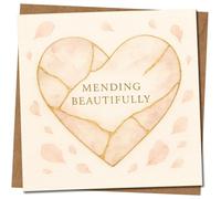 Mending Beautifully Get Well Greeting Card - Kintsugi Heart Design for Recovery & Encouragement, 145mm x 145mm Square Card, Includes Kraft Envelope