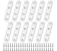 Mending Plates Flat Brackets, 12 PcsFlat Plate Straight Brackets, Stainless Steel Flat Straight Brace Bracket, Corner Fixing Bracket Joining Plates for Furniture Wood, with 48 Screws