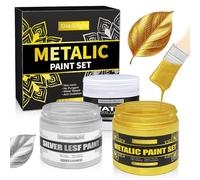 MendMight Gold & Silver Acrylic Paint Set Metallic, Paint for Metal 450 ml (3 x 150 ml) Gold Paint, Silver Paint & Water Paint, Acrylic Paint Gold Metallic for Art, Crafts