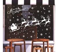 Mendom Christmas Decal Window Clings Sticker - 2 Sheets Large Christmas Decorations-Reindeer Santa Claus,Sleigh,Snowflake