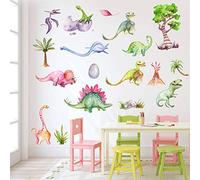 Mendom Watercolour Dinosaur Wall Decals, Peel and Stick Colorful Wall Art Mural for Kids Bedroom,Nursery, Classroom & More
