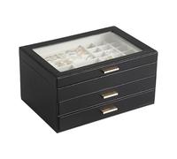 MendoNuk Jewelry Box 3 Layer Jewelry Box for Women Lid Jewelry Organizer with 2 Drawers for Necklaces Rings Earrings Bracelets(Black)