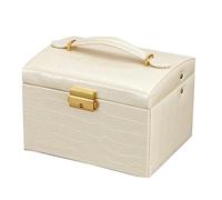 MendoNuk Jewelry Box Mirrored Jewelry Box Organizer Leather Jewelry Storage Case Necklaces Earrings Rings Brackets Box Holder(Beige)