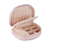 MendoNuk Jewelry Box Travel Size Jewelry Box Portable Seashell-Shaped Jewelry Case 2 Layer Jewelry Organizer in PU Leather for Women(Pink)