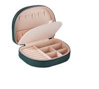MendoNuk Jewelry Box Travel Size Jewelry Box Portable Seashell-Shaped Jewelry Case 2 Layer Jewelry Organizer in PU Leather for Women(Dark Green)