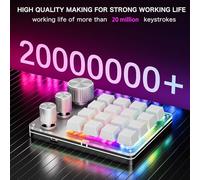 MENDUNER 16 Key Custom Keypad Mechanical, Wired USB C Programmable Macro Keyboard with 3 Knobs, RGB Backlit, Red Switch, Compatible, Portable for Gaming Office (White)