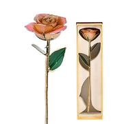 MENDUNER 24K Gold Dipped Real Rose | Handcrafted Forever Preserved Peach Rose with Long Stem for Her Anniversary Birthday