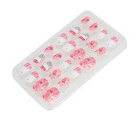 MENDUNER 24pcs Kids False Nails, Vivid Colors and Cute Patterns, No Glue Needed, ABS, Suitable for Children, Girls Fake Nail (02)