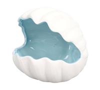 MENDUNER Decorative Ceramic Shell Tray | 3D Shell Shaped Trinket Organizer for Jewelry, Ocean Inspired Home Decor with Matte White Exterior and Iridescent Interior (Blue)