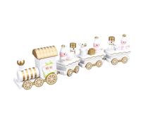 MENDUNER Hand Painted Mini Wooden Christmas Train | Table Decor Shelf Ornament for Home Office, Safe Kids Toy Gift (White)