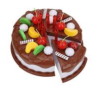 MENDUNER Kids Birthday Cake Pretend Play Toy with Fruitcake Sticker for Hands-on Brain Exercise, for Children Above 3 Years Old, Pink Plastic Material ([Chocolate] 37-piece set/express box 190g)