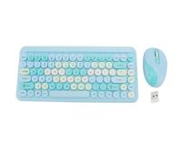 MENDUNER Wireless Keyboard and Mouse Combo 2.4G Retro Round Keycap Typewriter Style Set, Quiet Typing with Adjustable DPI Mouse, Plug and Play USB Receiver for Laptop PC Home Office (Misty Blue)