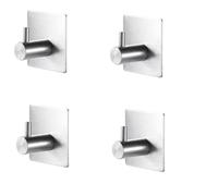MENEAU Coat Hooks Silver Stainless Steel Square Hook Clothes Hook Free Punch Kitchen Bathroom Special Door Rear Coat Hook 4Pcse