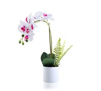 Meneco Artificial Orchid in Pot - White Orchid Artificial Flower Arrangements Realist Fake Plant Decoration Potted Faux Flower (38cm, White Orchid)