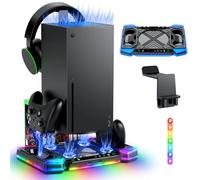 MENEEA Upgraded RGB Cooling Fan Charging Stand for Xbox Series X: Accessories for Xbox X Console & Controller, Dual Charger Dock & Cooler System Staion, with 11 Kinds of RGB Lights & Headset Hook