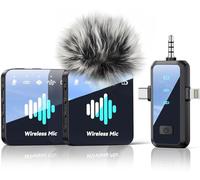 MENERESAS 3-in-1 Microphone for iPhone: Wireless Lavalier Microphone for Camera & Android - Mini Mic - 328ft Transmission & 20H Battery Life - Vlogging with AI Noise Reduction-Whitish Black