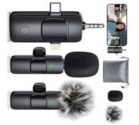MENERESAS 3-in-1 Mini Microphone for iPhone: Wireless Lavalier Microphones for iOS/Android Devices/Camera - Noise Reduction Lapel Mic - Clip on Mic for Video Recording, Multifunctional