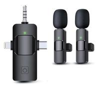 MENERESAS 3 in 1 Wireless Lavalier Microphones for iPhone, iPad, Camera and Android Devices, Mini Microphone for Recording, Noise Reduction Lapel Mic, Clip on Mic for Video Recording Vlog, Black