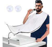MENFENG Beard Bib for Trimming | Hair Catcher Apron with Suction Cup & Adjustable Neck Strap | Waterproof Shaving Cape to Protect Clothes & Sink from Hair Clippings | Portable for Travel (White)