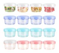 Meng Jiaran 16 Pack Small Food Containers with Lids, 200ml Round Stackable Plastic Food Container Set, Small Freezer Containers, Reusable Food Storage Jars, Dishwasher & Microwave & Freezer Safe