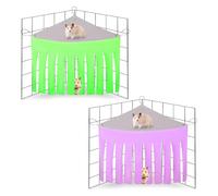 Meng Jiaran 2 Packs Guinea Pig Hideout Corner Hideaway Hammock Corner, Fabric Forest Curtain Hideouts for Small Animals, Hammock Hanging Bed Corner for Hamster Hedgehog Guinea Pig Rabbit(Green+Purple)