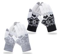 Meng Jiaran 2 Pairs Touch Screen Gloves Women | Touch Winter Knitted Gloves Snow Flower Printing Keep Warm Unisex Phone Texting Mittens Warm Touchscreen Mittens,One Size