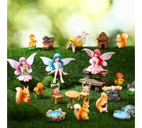 Meng Jiaran 23Pcs Fairy Garden Miniature Accessories Micro Landscape Resin Mini Fairy Squirrels Mushrooms Houses Table Chiar Garden Ornament for DIY Terrarium Plant Pots Dollhouse Desk Decor