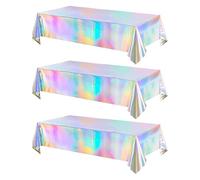 Meng Jiaran 3 Pack Iridescent Party Table Cloths Tablecloth for Mermaid/Birthday Party 54'' x 108'' Rainbow Holographic Rectangle Table Covers for Wedding Christmas Party Decorations