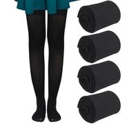 Meng Jiaran 4 Pairs Black Girls Tights Footed School Tights Kids Microfiber Ballet Dance Pantyhose for 11-13 Years Stage Performances,Dance Classes,Daily Practice,XXL