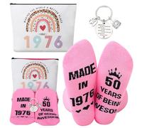 Meng Jiaran 50th Birthday Gifts for Women 1976 Makeup Bag Socks, Keyring | Birthday Gift for Her 50 Years Old Present for Mum Auntie Wife Friends Teacher