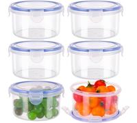 Meng Jiaran 6 Pack Food Containers with Lids, Airtight Plastic Food Storage Container Reusable Snack Pots Round Leakproof Stackable Container Set with Clip-Lock Lid for Friut, Yoghurt, Snack(600ml)