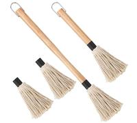 Meng Jiaran Grill Basting Mop, 2 Pcs Barbecue Basting Brushes with Wooden Handle and 2 Extra Replacement Heads Basting Mops for BBQ Grilling Smoking Steak