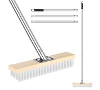 Meng Jiaran Outdoor Broom, 12” Hard Bristle Yard Brush with Stainless Steel Handle Heavy Duty Stiff Sweeping Broom for Gardens, Yards, and Driveways