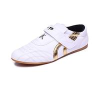 MENG Taekwondo Shoes, Kung Fu Tai Chi Shoes Martial Arts Sneaker Boxing Karate Black Stripes Sneakers Lightweight Shoes for Adults and Kids (Color : Gold, Size : 29)