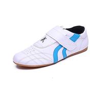 MENG Taekwondo Shoes, Kung Fu Tai Chi Shoes Martial Arts Sneaker Boxing Karate Black Stripes Sneakers Lightweight Shoes for Adults and Kids (Color : Blue, Size : 38)