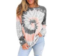 Mengar Women Fashion Sweatshirt Tie Dye Printed Long Sleeve Pullover Tops Jumper Grey