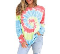 Mengar Women Long Sleeve Gradient Printed Jumper Casual Oversized Pullover Sweatshirt Tops T Shirts Rainbow