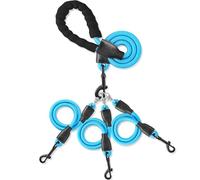 Heavy Duty Three Dog Leash, 3 Dog Leash No Tangle Detachable 360° Swivel Device, Multiple Dog Leash with Padded Handle, for Walking and Training Two / 3 Way Dog Leash (Blue, L/30-135 ibs)